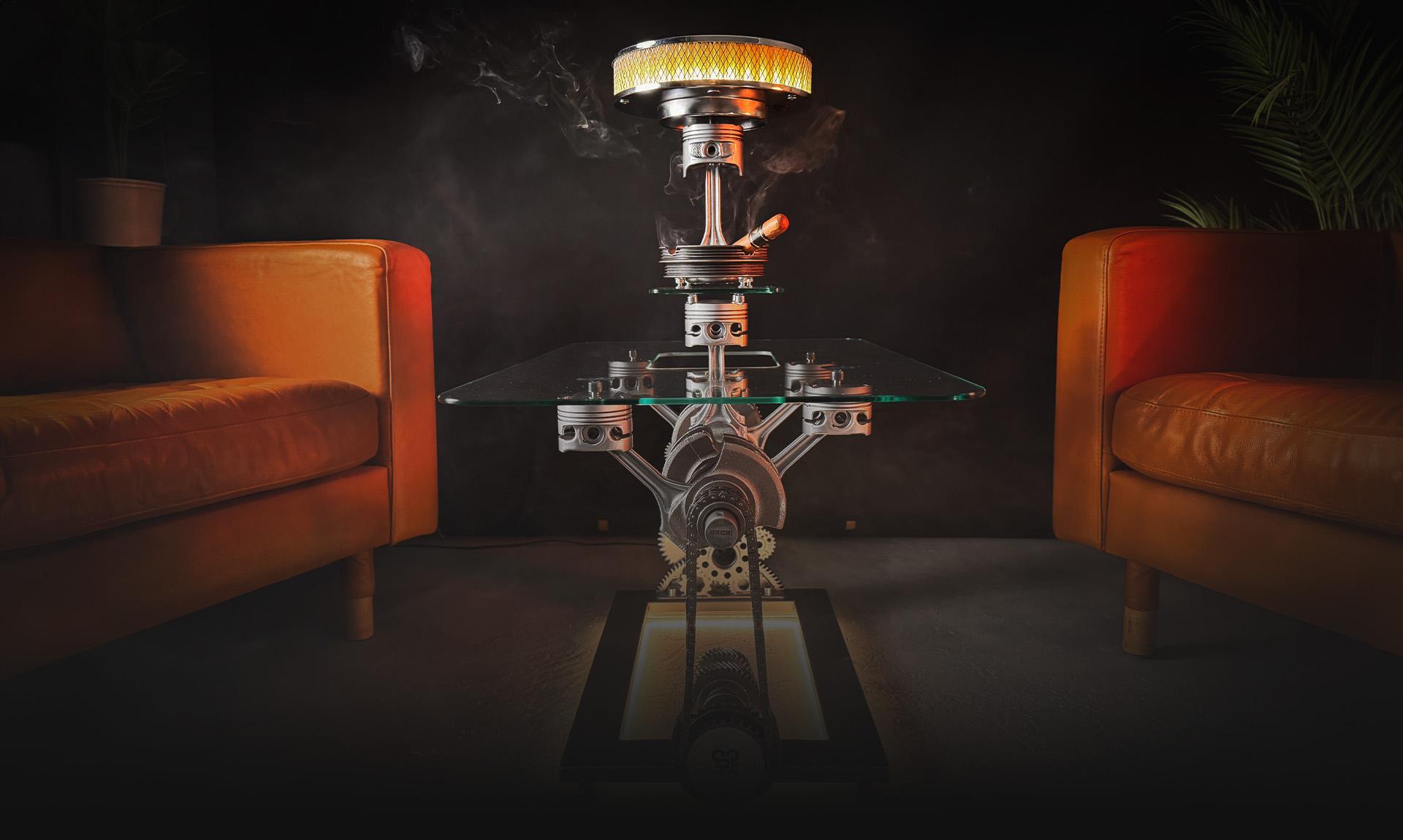 Autentikus autóalkatrészekből készült indusztriális lámpa hangulatos loft környezetben